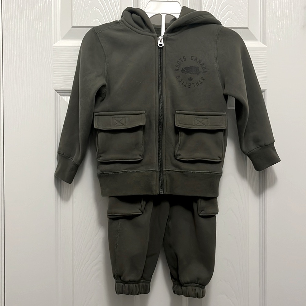 Roots Kids Khaki Green Hoodie Set (2T/3T)